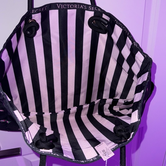 Victoria’s Secret Reversible Tote Rose Flower / Classic Stripes Pattern Tote Bag - Picture 3 of 4